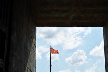 Vietnamese Flag on pole at Dai Noi palace in Vietnam