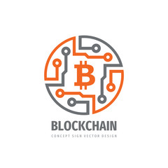Bitcoin block chain logo template design. Electronic computer technology sign. Vector illustration. 
