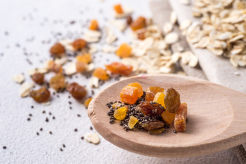 Bowl with useful oatmeal on a light background. The concept of cooking oatmeal. healthy food. diet