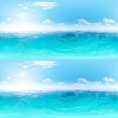 Fototapeta na wymiar Panorama of sunny day with ocean 3d