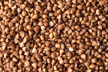  healthy buckwheat in a bowl isolated on gray background close-up with place for text