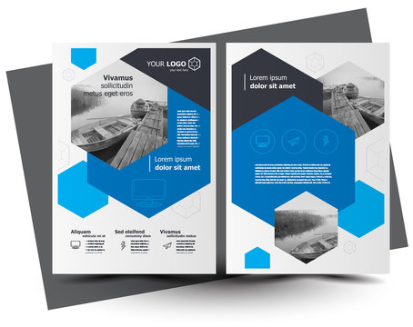 Flyer Brochure Design, Business Flyer Size A4 Template, Creative Leaflet, Trend Cover Hexagon, Blue Color