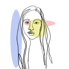 Abstract face of a girl or woman with long hair. Portrait of a girl on a white background.