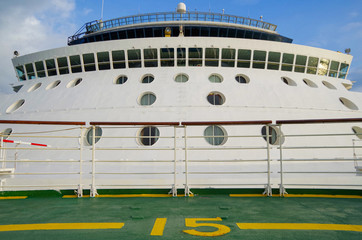 Detail and close up of bridge and superstructure of modern Celebrity Cruises cruiseship or cruise...