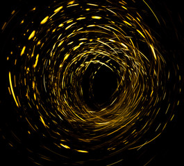 abstract texture of Golden sparkles on a black background, Golden highlights in the form of spirals and iridescence