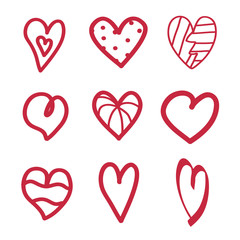 Heart on isolated white background. Hand drawn hearts. Valentine's day