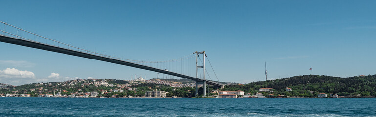 Fototapeta na wymiar Panoramic view of the Asian part of Istanbul from the sea. Bridge of martyrs July 15.
