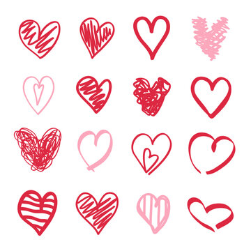 Heart on isolated white background. Hand drawn set of hearts. Valentine's day