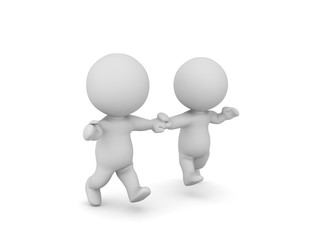 Two 3D Character walking happily together
