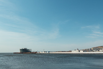 Caspian sea in Sunny weather. The view from the waterfront of Baku.