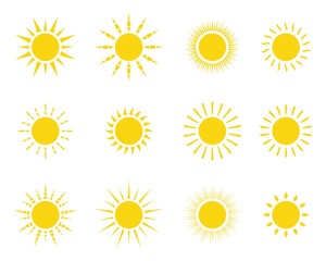 Set of orange and yellow sun icons, vector Illustration
