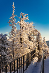 Stairs for tourists to the observation deck in the mountains.