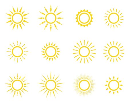 Set of orange and yellow sun icons, vector Illustration