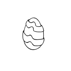 Drawn egg for coloring, design, holiday decoration. Curved wavy ribbon wrapped egg, 3d. Easter egg 2020, drawn in black marker.