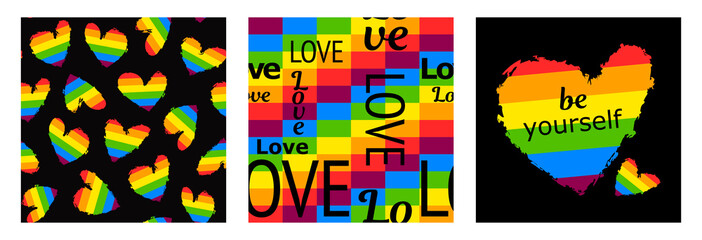 set of three lgbt templates. LGBT Pride Month in June 2020.