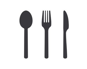 knife, fork and spoon icon on white background. Vector illustration