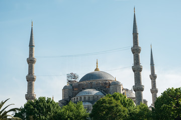 Beautiful Blue mosque of Sultan Ahmed against a clear sky.