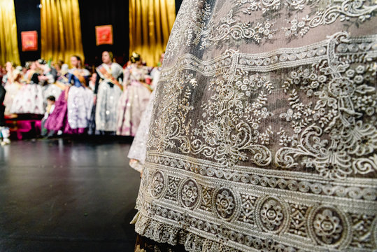 Detail of the fabric of a typical Valencian dress of fallera woman.