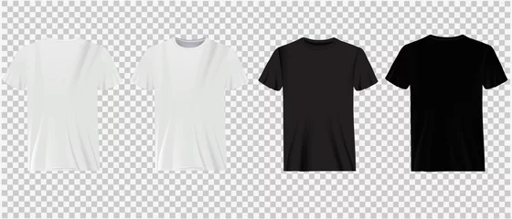 Fotobehang Set of white and black t-shirts on a transparent background. Classic shirts, casual wear. © Богдан Скрипник