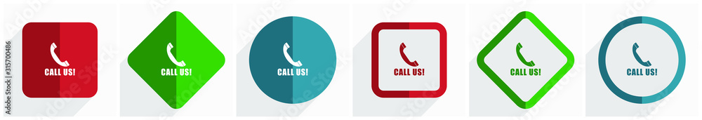 Aufkleber Call us icon set, flat design vector illustration in 6 options for webdesign and mobile applications in eps 10
