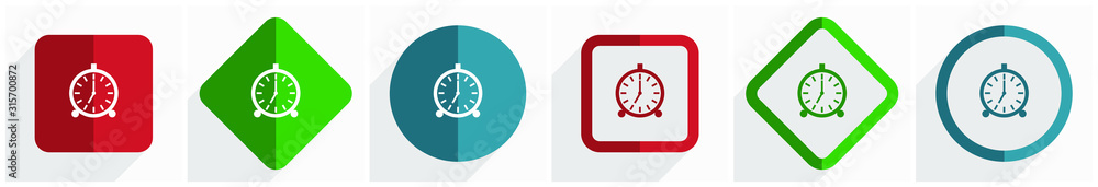 Poster Alarm icon set, flat design vector illustration in 6 options for webdesign and mobile applications in eps 10