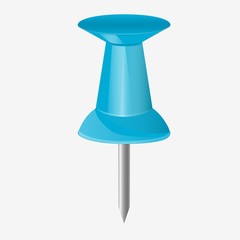 Simple pushpin icon for pinning. Blue thumbtack on a white background. Stationery for attachment.