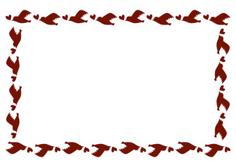 小鳥とハート模様のフレームイラスト（赤）