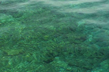 Amazing view of turquoise water of Atlantic ocean. Willemstad. Curacao. Beautiful nature background.