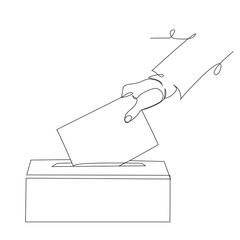 Voting in elections one line drawing on white isolated background