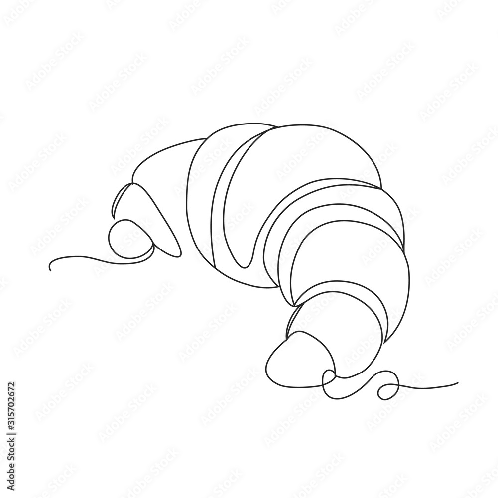 Wall mural croissant icon badge bakery one line drawing on white isolated background - Wall murals