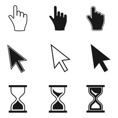 Pixel cursors icons. Pixel arrow cursor Icon isolated on white background. Vector illustration.