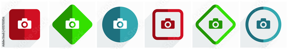Poster camera icon set, flat design vector illustration in 6 options for webdesign and mobile applications 
