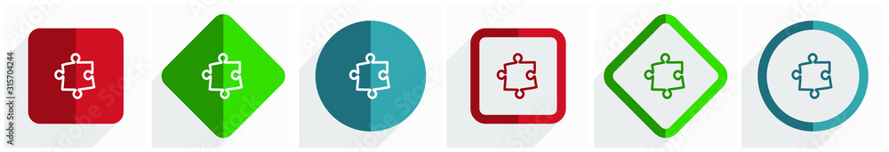 Aufkleber puzzle icon set, flat design vector illustration in 6 options for webdesign and mobile applications 