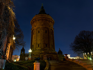 Mannheim Watertower illuminated in winter night
