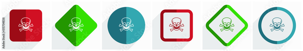 Aufkleber Skull icon set, flat design vector illustration in 6 options for webdesign and mobile applications in eps 10