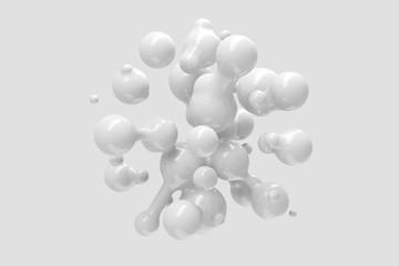 Abstract three-dimensional background of many flying droplets of viscous liquid. 3D illustration, 3D render. Stock illustration