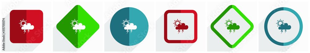 Poster storm icon set, flat design vector illustration in 6 options for webdesign and mobile applications i