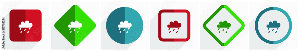 Poster Rain icon set, flat design vector illustration in 6 options for webdesign and mobile applications in eps 10