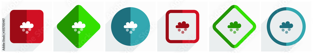 Aufkleber Snowing icon set, flat design vector illustration in 6 options for webdesign and mobile applications in eps 10