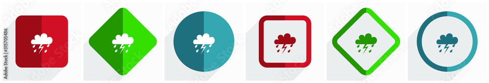 Fototapete Storm icon set, flat design vector illustration in 6 options for webdesign and mobile applications in eps 10