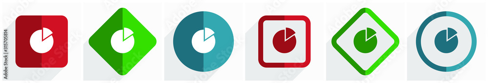 Fototapete Chart icon set, flat design vector illustration in 6 options for webdesign and mobile applications in eps 10