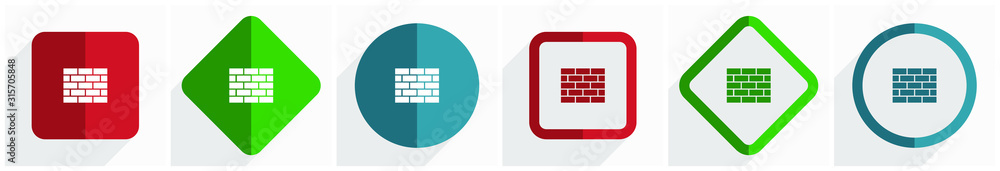 Aufkleber Firewall icon set, flat design vector illustration in 6 options for webdesign and mobile applications in eps 10