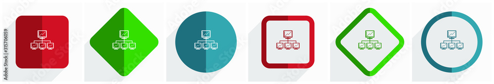 Fototapete network icon set, flat design vector illustration in 6 options for webdesign and mobile applications