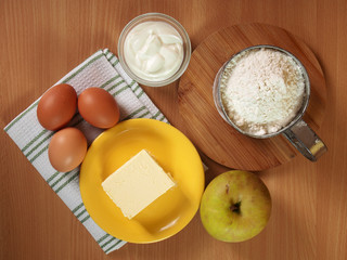 Ingredients to make apple pie. Making Apple Pie Tart Series.