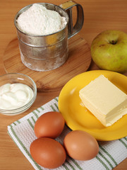 Ingredients to make apple pie. Making Apple Pie Tart Series.