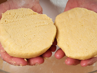 Cut dough into half. Making Apple Pie Tart  Series.