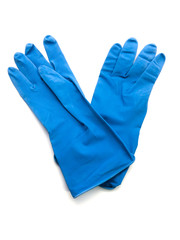 Rubber gloves for cleaning isolated on a white background. Blue gloves to protect hands. Gloves for cleaning.