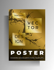 Cover template design with hand drawn ink blots on a gold background. Vector 10 EPS.