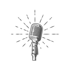 Microphone is depicted on a background of firework - obrazy, fototapety, plakaty