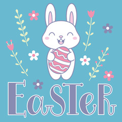 Easter card with a cute bunny and lettering.